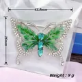 Vintage green butterfly brooch with sparkling rhinestones and blue crystals, 44mm size - Silver Green Diamond Butterfly