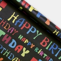 Schwarzes Geburtstagspapier mit buntem Happy Birthday Text und mattem Finish - 50x70cm / Geburtstag Englisch Schwarz