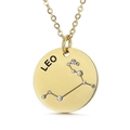 Elegant gold Leo zodiac coin necklace with crystal constellation on white background - Leo (KN118001-GC)