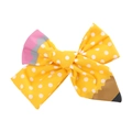 Handmade fabric polka dot hair bow clip with unique pencil and pink eraser design - Combination 1