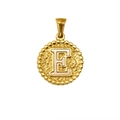 Pendentif rond en acier doré 18K avec lettre E blanche et bordure perlée - Lettre E (S-P173-E)