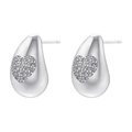 Macro detail of silver drop earrings featuring heart-shaped zircon inlay and metallic luster - Silver Heart
