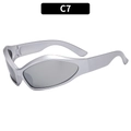 Matte silver sporty Y2K sunglasses with dark grey lenses and wraparound frame C7 - Silver Frame White Mirror Lens