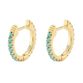 Luxury 14K gold plated hoop earrings featuring micro-paved turquoise stone details - Gold Turquoise