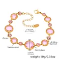 Gold stainless steel bracelet featuring pink Czech glass and zircon stones with lobster clasp - Gold Pink