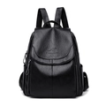 Large capacity black PU leather backpack for women with kangaroo logo and side pocket - Black