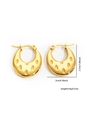 Detailed view of gold stainless steel chunky hoop earrings with irregular oval texture - Gold Half Moon Dimpled Style (#0261)