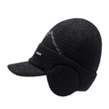Winter men's thickened knit earflap hat in charcoal black with a brim and logo detail - Marl Grey