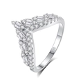 S925 Sterling Silber V-Ring in Kronenform mit funkelnden Zirkonia-Steinen - US 5 / Silber V-Form Kronenstil (FDJZ-102)