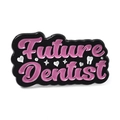 Pink Future Dentist enamel pin with tooth and heart icons on a black base - Future Dentist Pink