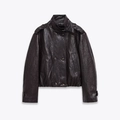 Women's black PU leather jacket with military-style double-breasted buttons and epaulettes - XS / Chestnut