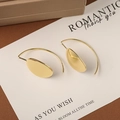Minimalist gold geometric oval earrings with sleek curved hooks on a decorative card - Gold