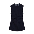Mouwloze spijkerjurk in donkerblauw met ronde hals en geplooide taille op wit decor - XS / Donkerblauw