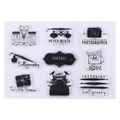 Vintage style clear silicone stamps set featuring camera and pen designs for DIY crafts - No.9-Retro Office Stationery