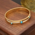 Bracelet œil de serpent en acier inoxydable doré avec turquoise et zircons étincelants - Style Diamant en Rangée Turquoise Bleu (1#)