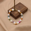 Baroque natural pearl bracelet with colorful heart charms and golden lobster clasp - Colorful Heart Spaced Set Bracelet