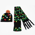 Black Christmas LED light-up knitted hat and scarf set with colorful bulb pattern - Set 20 (Black Colorful Bulbs)