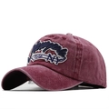 Vintage gewassen bordeauxrode baseballcap met 3D NY borduursel op wit - Bordeauxrood
