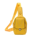 Yellow PU leather crossbody chest bag with trendy V-shaped rivet studs and gold hardware - Yellow