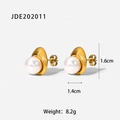 18K gold plated stainless steel pearl hoop earrings for women in a modern fashion style - Geometric Pearl Stud Earrings (JDE202011)