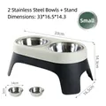 Double elevated pet feeder with stainless steel bowls and black and white stand - Black + Beige / Small