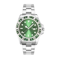 Orologio da uomo in acciaio argento con quadrante verde e lunetta con cristalli - Argento Verde
