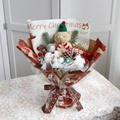 Ramo de Navidad con oso y reno de peluche en envoltorio festivo rojo y marrón - Celofán Rojo (Incluye Bolsa de Regalo + Luz) / Rojo