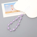 Short beaded phone wrist strap featuring purple flowers and transparent round beads - K2275 Purple Flower Butterfly Beads Phone Chain