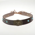 Western style dark brown leather belt featuring bronze star buckle and turquoise studs - 56-58cm / Dark Brown Turquoise Star Metal Studded Belt (AB91)