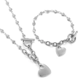 Set di gioielli in acciaio argento con ciondoli a cuore e chiusure a T - Set Cuore Traforato Argento (KS140877-Z)