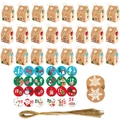 Calendario de Adviento navideño con 24 cajas de regalo de casitas kraft y accesorios - s708 Kraft Minimalista Con Patrones Blancos 24pcs