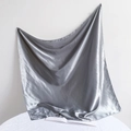 Artistic drape of a silver-grey satin silk square scarf on white textured surface - 90*90cm / Gray