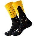 Halloween crew socks with yellow and black bat patterns and superhero silhouette - Size 39-45 / Vampire