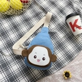 Kids blue canvas chest bag with cartoon monkey face and beige shoulder strap - Blue Monkey