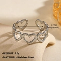 Silver hollow heart-shaped ring in stainless steel with adjustable open band design - Heart Chain / Silver