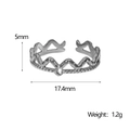 Anello aperto a corona argentato con zircone e indicazioni delle dimensioni - Color Acciaio