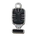 Silver and black enamel microphone pendant charm for DIY jewelry and necklaces - Black Microphone