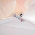 Silver micro-set zircon curved ear stud with purple blue and pink heart-shaped stones - Three-Color Heart Arc Style (A803-4#)