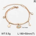 Pulsera de doble capa en acero oro rosa con ojo turco y colgantes de estrella - Doble capa cadena de serpiente / Oro rosa