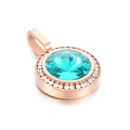Pendente rotondo in oro rosa con grande cristallo verde acqua e contorno di zirconi bianchi - Stile Blu Ciano Oro Rosa (KP100752-K)