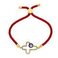 Rotes Kordelarmband mit goldenem Kreuz und blauem Evil-Eye-Anhänger mit bunten Zirkonia - Blau