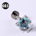 G23 titanium piercing stud with 6.6mm blue opal flower design and internal thread - Flower-OP26