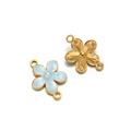 Golden flower pendant with light blue enamel and white pearl detail for DIY jewelry - Double Hole / Light Blue