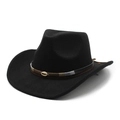Detalle de sombrero vaquero de fieltro negro con banda tejida y hebilla de concha - M (56-58cm) / Negro