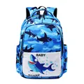 Blue camouflage school backpack featuring Baby Shark print and padded straps - Blue Shark / Blue Camouflage