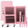 DIY Lash Extension Kit with 30D-50D clusters, Bond & Seal, Remover and pink case - 30D+40D+50D Eyelash Book + Pink Tool Set