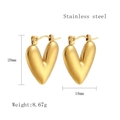 Golden heart-shaped stainless steel earrings with matte finish measuring 20mm by 18mm - Gold LE3489