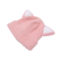 Detail of pink knitted hat featuring plush cat ears and soft warm lining for kids - Kids Cat Ear Plush Hat / Pink