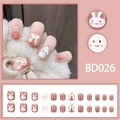Red-brown gradient press-on nails with cute rabbit and bow decorations - BD026 Sweet Blush Rabbit Style