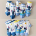 Cartoon Stitch print baby mesh boat socks in white and blue cotton blend - Stitch / Ages 9-13 (foot Length 19-23cm)